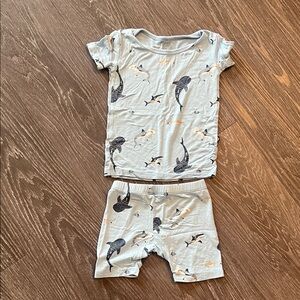 Kyte Baby Bamboo short sleeve Pajama set. Blue shark design.